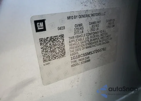 2018 Chevrolet Cruze Ls z USA, uszkodzony, nr VIN 1G1BC5SM5J7204792